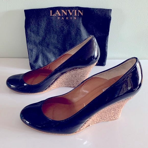 💯Authentic Lanvin Black Patent Leather wedges 9 - Picture 3 of 7